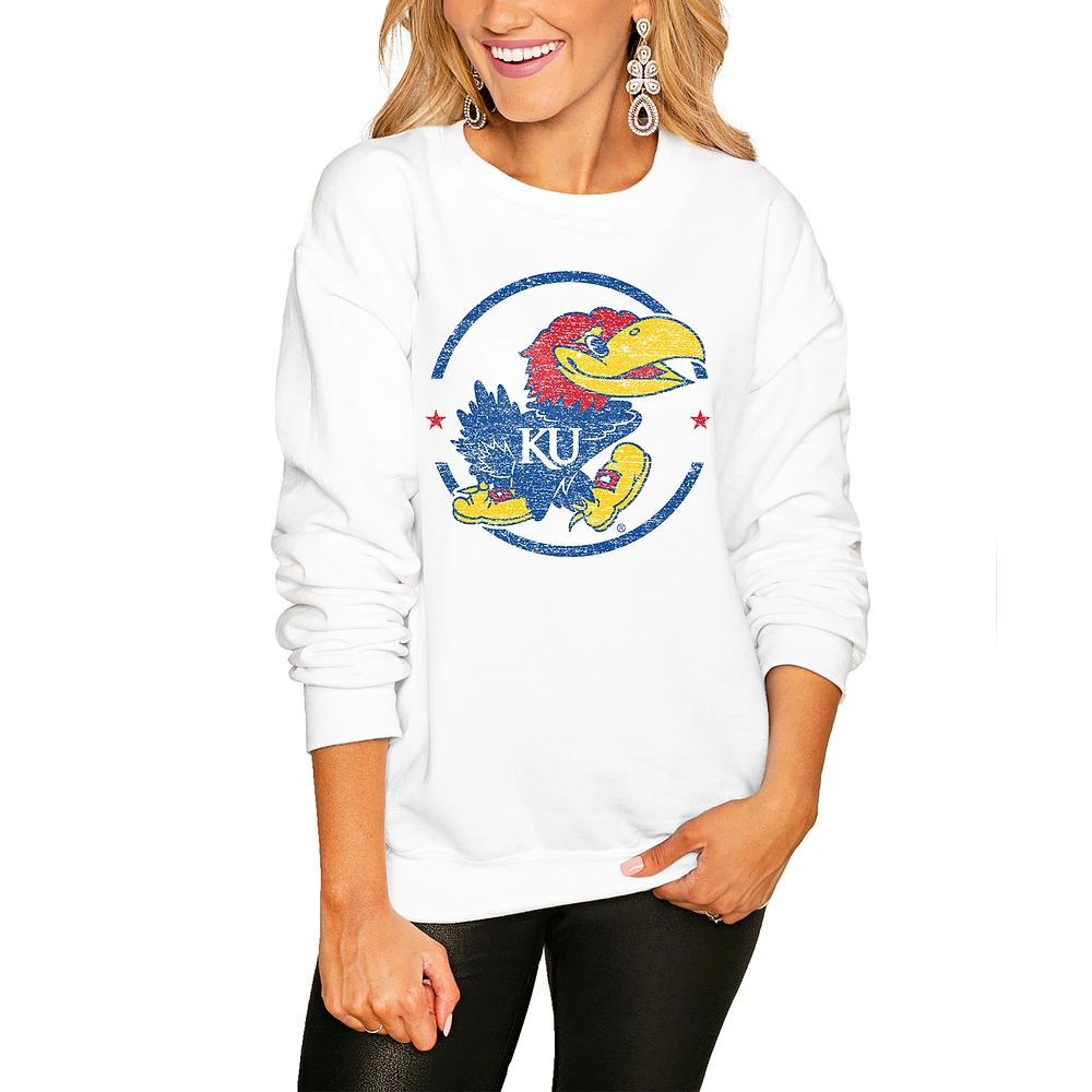 Women's White Kansas Jayhawks End Zone Pullover Sweatshirt