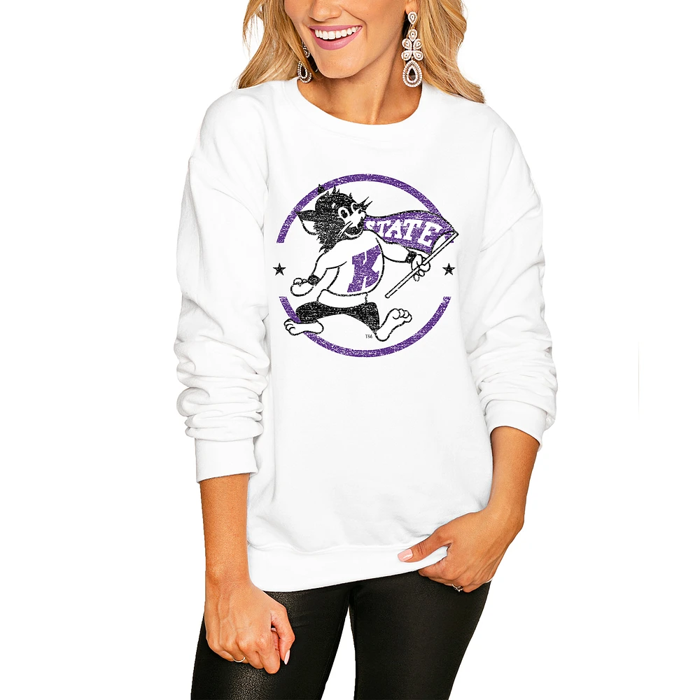 Women's White Kansas State Wildcats End Zone Pullover Sweatshirt