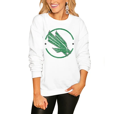Women's White North Texas Mean Green End Zone Pullover Sweatshirt