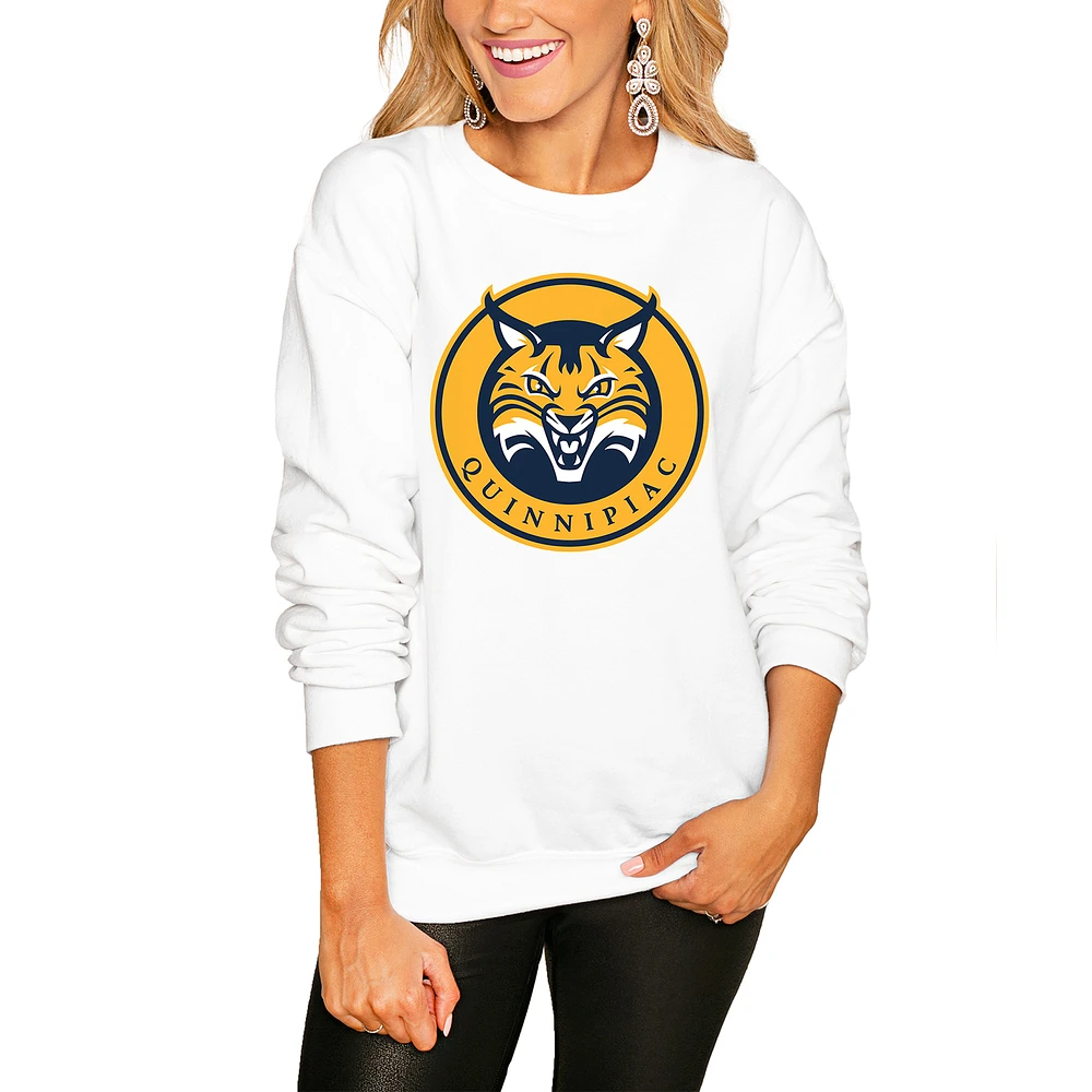 Women's White Quinnipiac Bobcats End Zone Pullover Sweatshirt