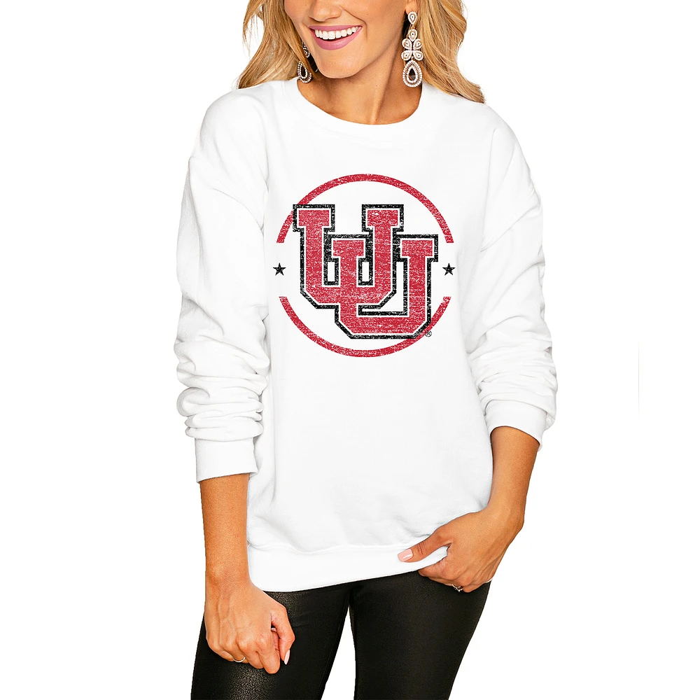 Women's White Utah Utes End Zone Pullover Sweatshirt
