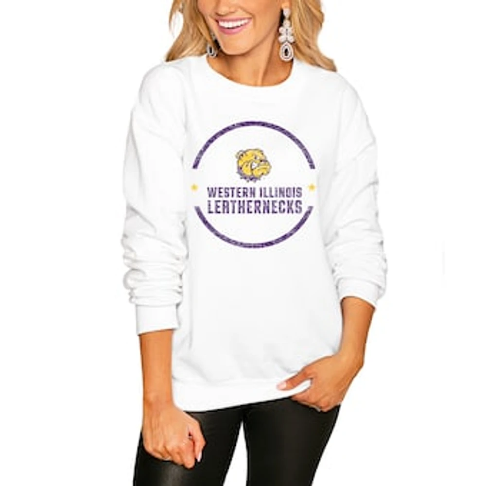 Women's White Western Illinois Leathernecks End Zone Pullover Sweatshirt