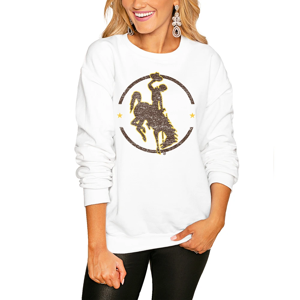 Women's White Wyoming Cowboys End Zone Pullover Sweatshirt