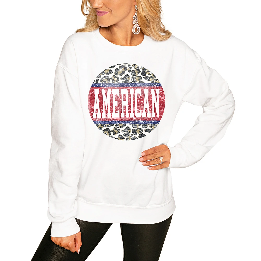 Women's White American University Eagles Scoop & Score Pullover Sweatshirt