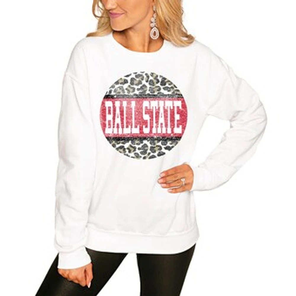 Women's White Ball State Cardinals Scoop & Score Pullover Sweatshirt
