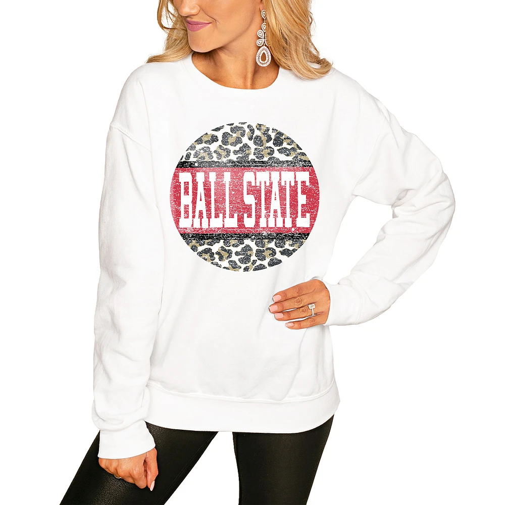 Women's White Ball State Cardinals Scoop & Score Pullover Sweatshirt