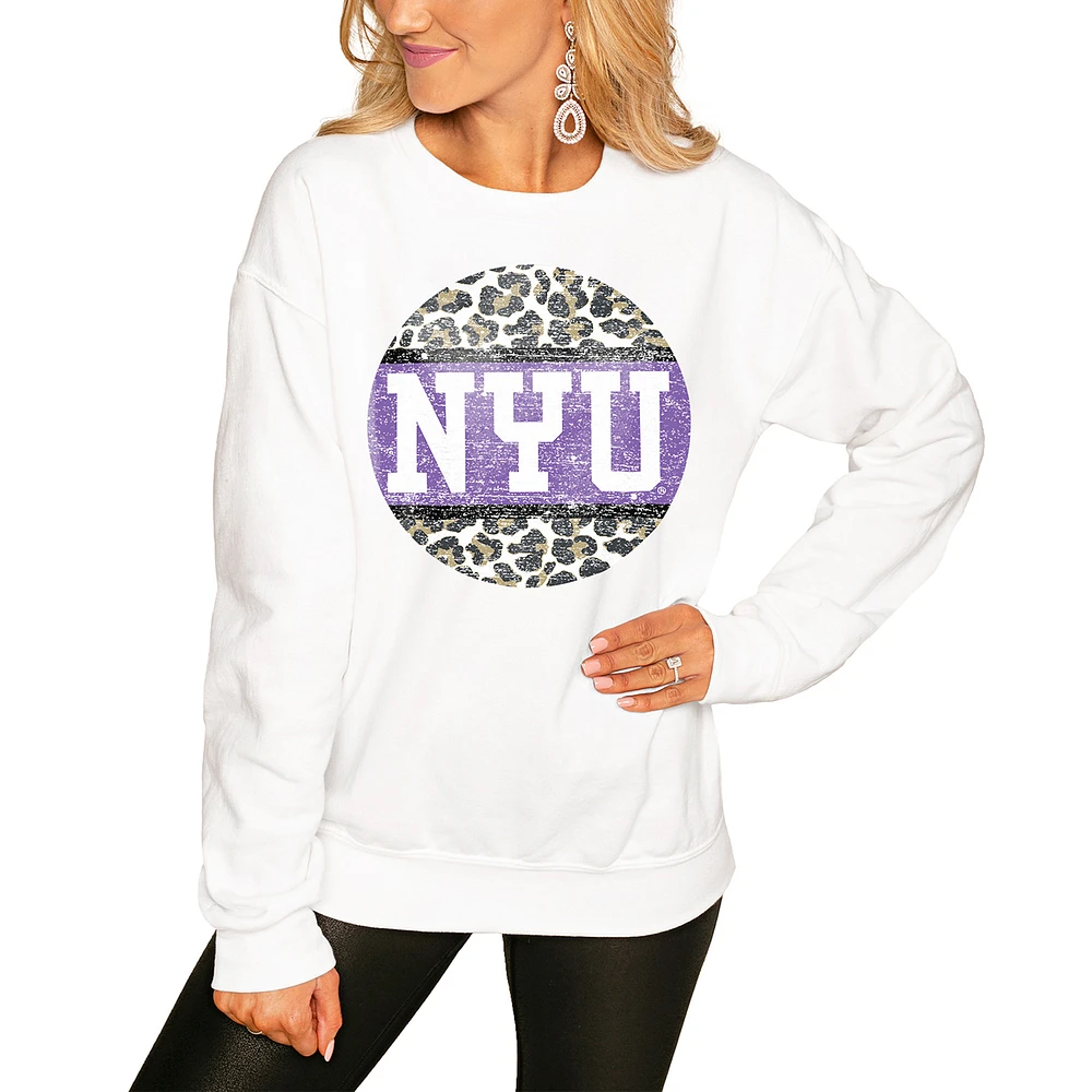 Women's White NYU Violets Scoop & Score Pullover Sweatshirt