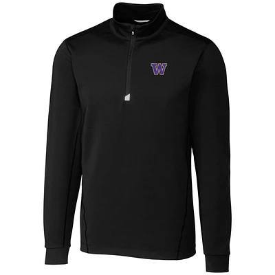 Men's Cutter & Buck Black Washington Huskies Big Tall Traverse Half-Zip Jacket
