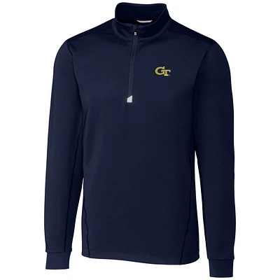 Men's Cutter & Buck Navy Georgia Tech Yellow Jackets Big Tall Traverse Half-Zip Jacket