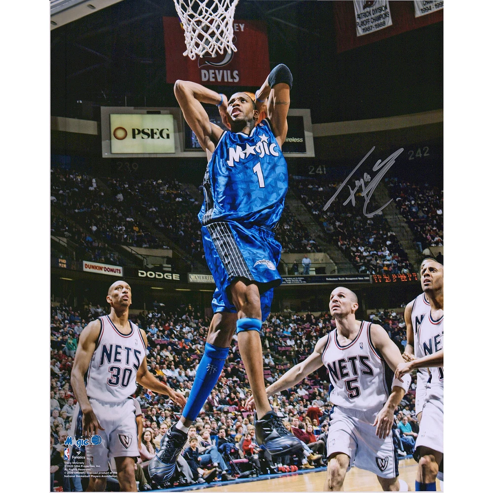 Tracy McGrady Orlando Magic Autographed 16" x 20" Two Handed Dunk vs. New Jersey Nets Photograph