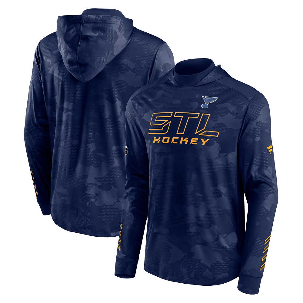 Men's Fanatics Navy St. Louis Blues Authentic Pro Locker Room Camo Pullover Hoodie