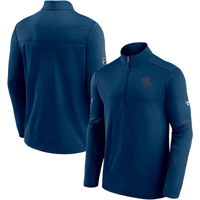 Men's Fanatics Deep Sea Blue Seattle Kraken Authentic Pro Travel and Training Quarter-Zip Jacket