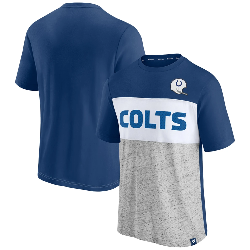 Men's Fanatics Royal/Heathered Gray Indianapolis Colts Throwback Colorblock T-Shirt