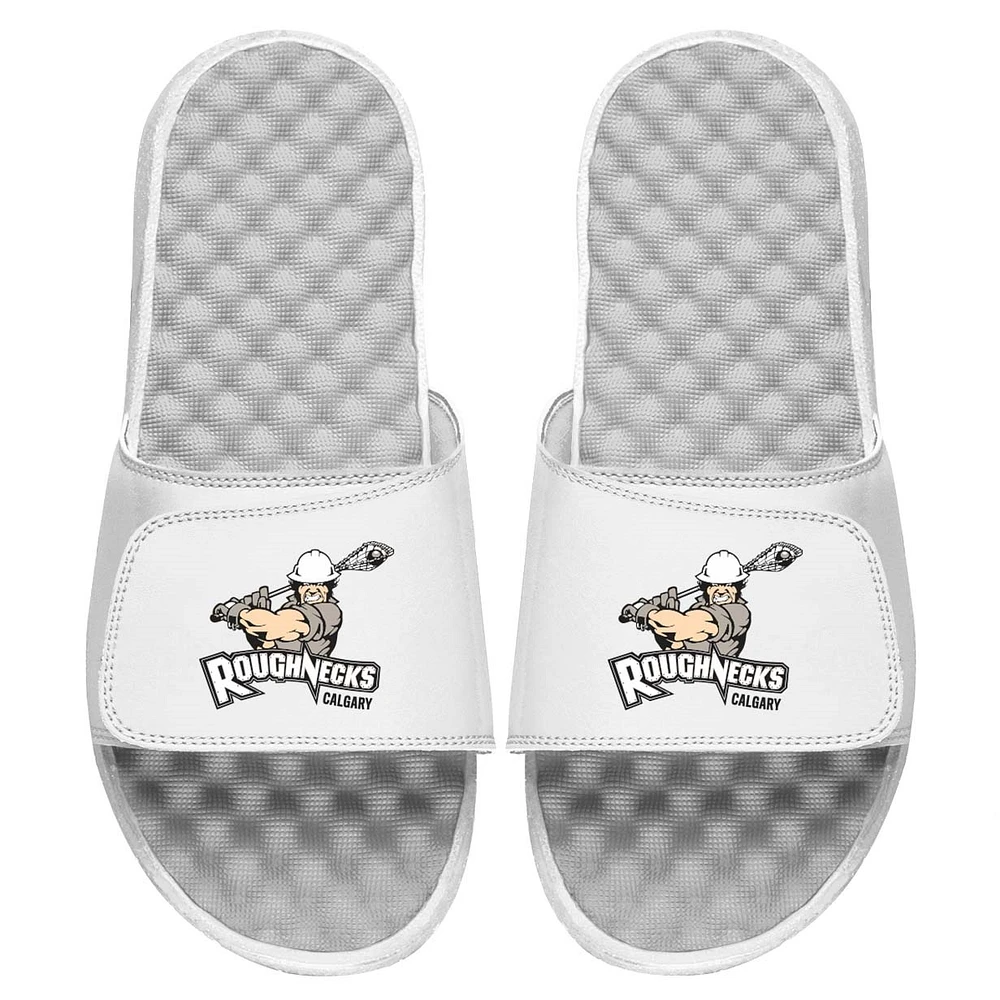 Youth ISlide White Calgary Roughnecks Primary Logo Slide Sandals