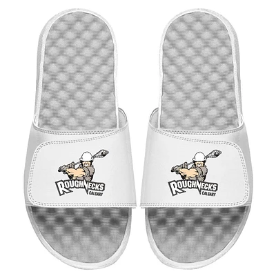 Youth ISlide White Calgary Roughnecks Primary Logo Slide Sandals