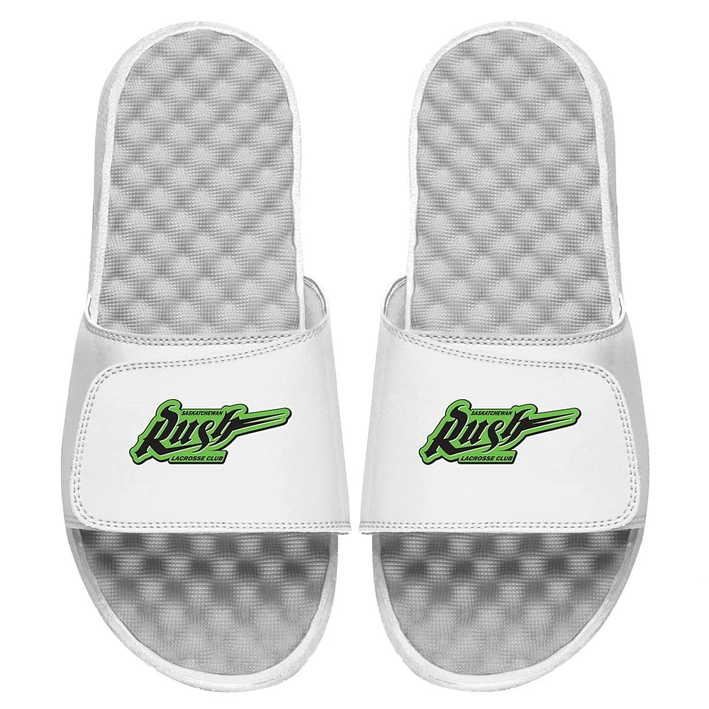 Youth ISlide White Saskatchewan Rush Primary Logo Slide Sandals
