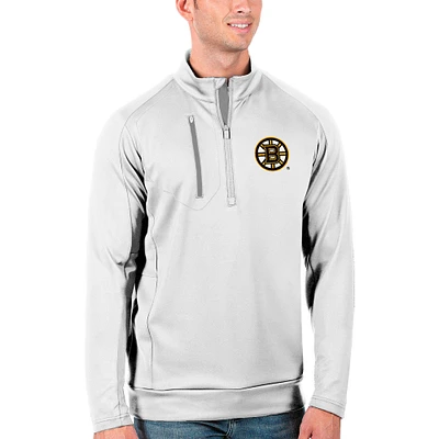 Men's Antigua White/Silver Boston Bruins Generation Quarter-Zip Pullover Jacket