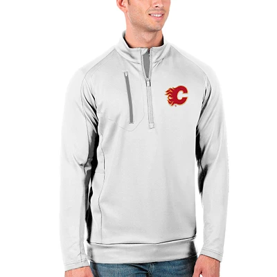 Men's Antigua White/Silver Calgary Flames Generation Quarter-Zip Pullover Jacket