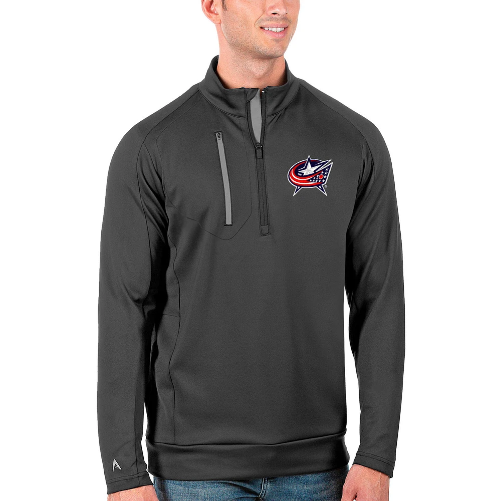 Men's Antigua Charcoal/Silver Columbus Blue Jackets Generation Quarter-Zip Pullover Jacket