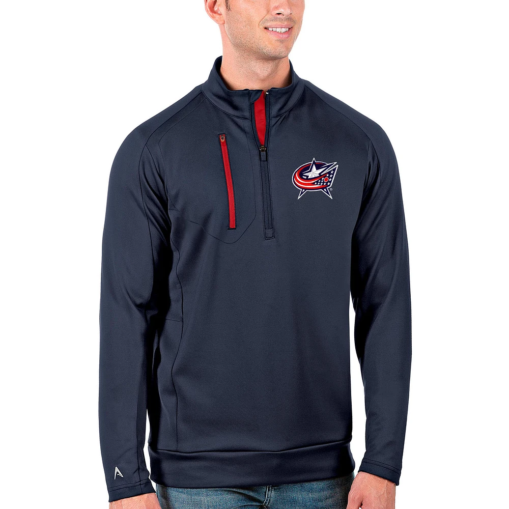 Men's Antigua Navy/Red Columbus Blue Jackets Generation Quarter-Zip Pullover Jacket