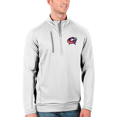 Men's Antigua White/Silver Columbus Blue Jackets Generation Quarter-Zip Pullover Jacket