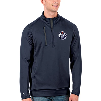 Men's Antigua Navy/Charcoal Edmonton Oilers Generation Quarter-Zip Pullover Jacket
