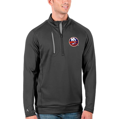 Men's Antigua Charcoal/Silver New York Islanders Generation Quarter-Zip Pullover Jacket