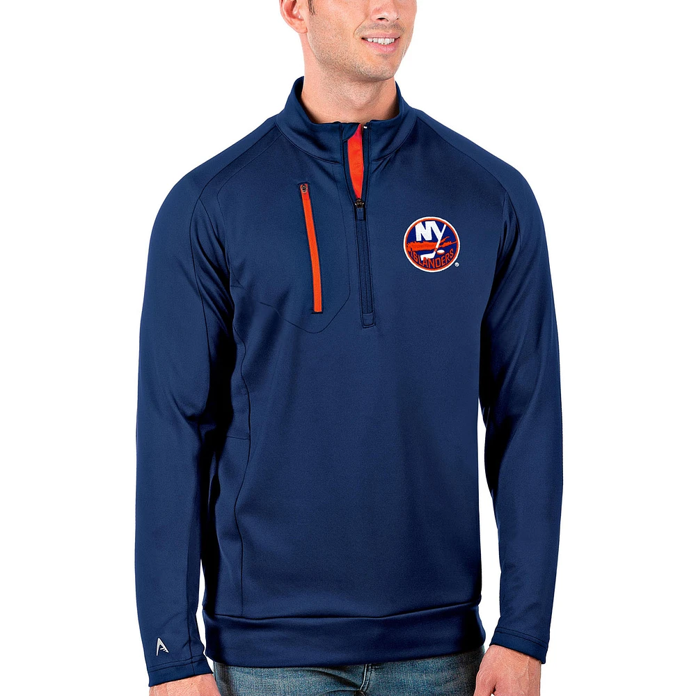 Men's Antigua Royal/Orange New York Islanders Generation Quarter-Zip Pullover Jacket