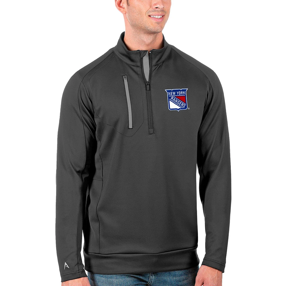 Men's Antigua Charcoal/Silver New York Rangers Generation Quarter-Zip Pullover Jacket