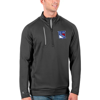 Men's Antigua Charcoal/Silver New York Rangers Generation Quarter-Zip Pullover Jacket
