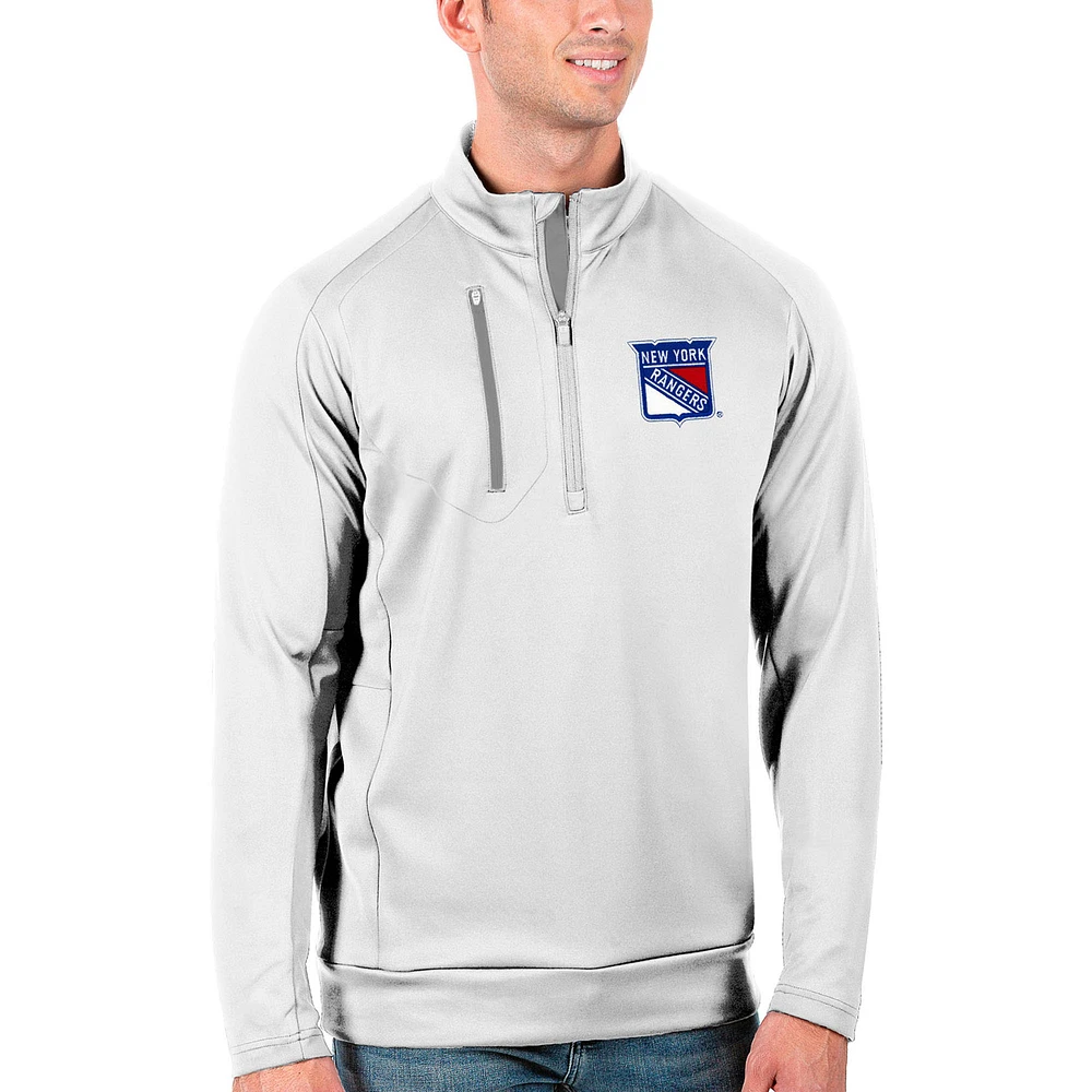 Men's Antigua White/Silver New York Rangers Generation Quarter-Zip Pullover Jacket