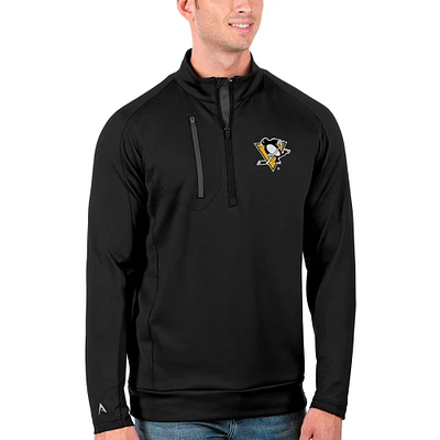 Men's Antigua Black/Charcoal Pittsburgh Penguins Generation Quarter-Zip Pullover Jacket