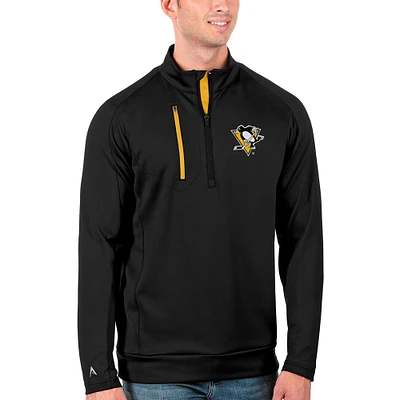 Men's Antigua Black/Gold Pittsburgh Penguins Generation Quarter-Zip Pullover Jacket