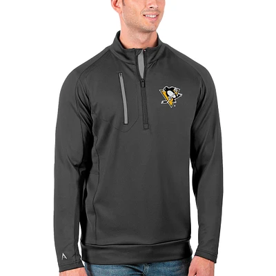 Men's Antigua Charcoal/Silver Pittsburgh Penguins Generation Quarter-Zip Pullover Jacket
