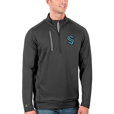 Men's Antigua Charcoal/Silver Seattle Kraken Generation Quarter-Zip Pullover Jacket