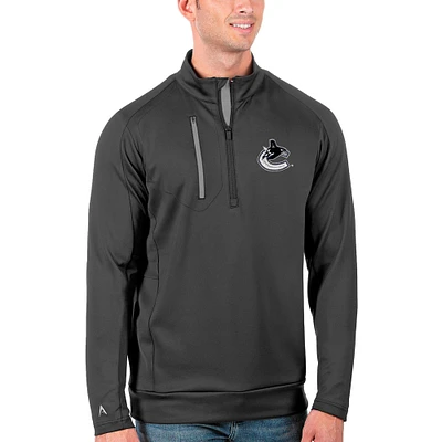 Men's Antigua Charcoal/Silver Vancouver Canucks Generation Quarter-Zip Pullover Jacket