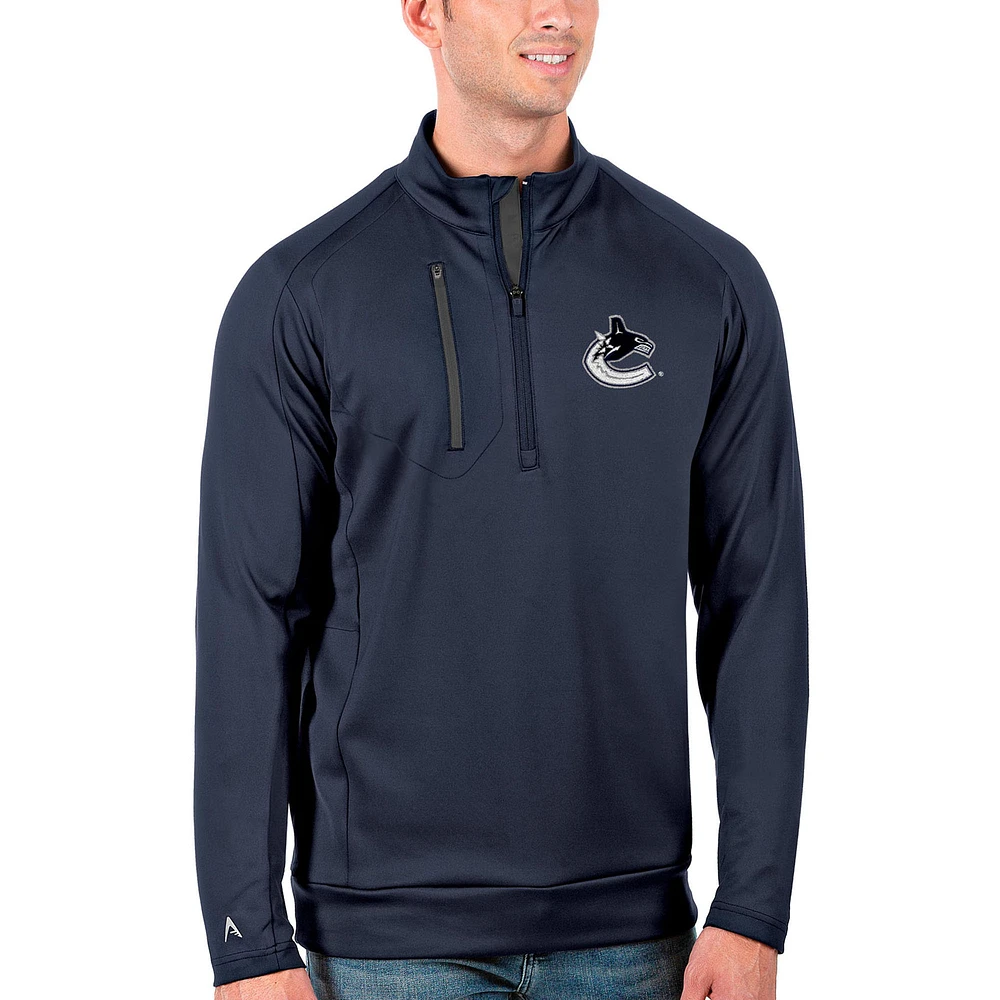 Men's Antigua Navy/Charcoal Vancouver Canucks Generation Quarter-Zip Pullover Jacket
