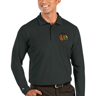 Men's Antigua Charcoal Chicago Blackhawks Tribute Long Sleeve Polo