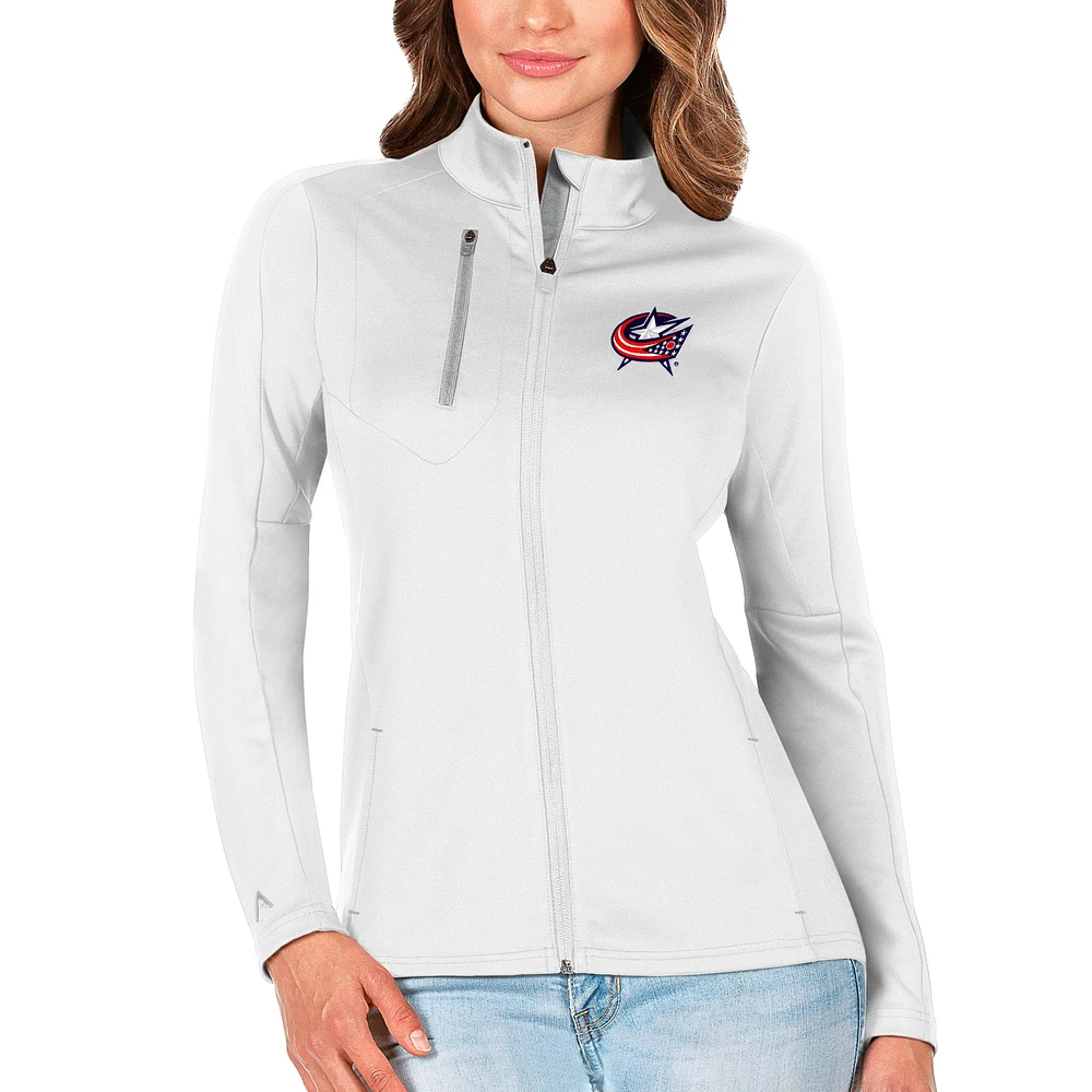 Women's Antigua White/Silver Columbus Blue Jackets Generation Full-Zip Pullover Jacket