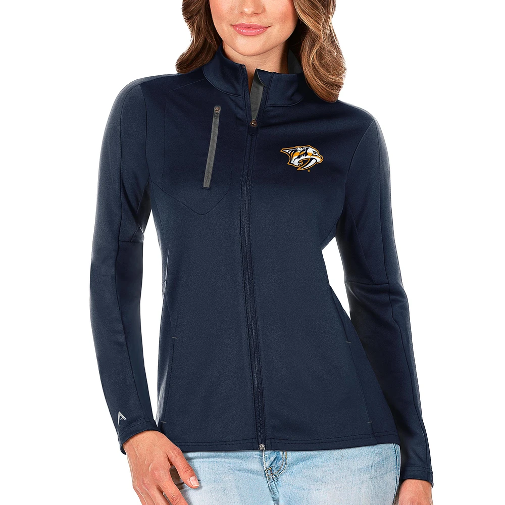 Women's Antigua Navy/Charcoal Nashville Predators Generation Full-Zip Pullover Jacket