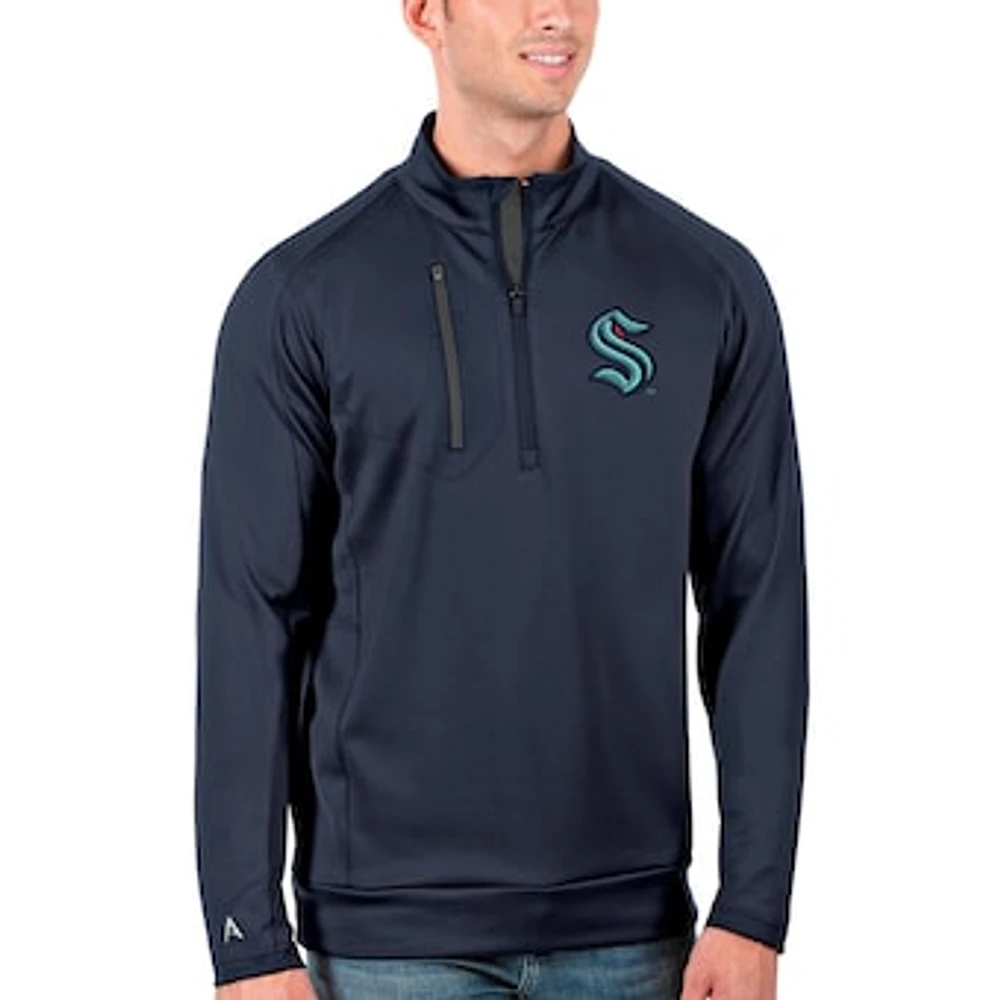 Men's Antigua Navy/Charcoal Seattle Kraken Big & Tall Generation Quarter-Zip Pullover Jacket