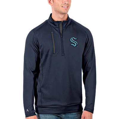 Men's Antigua Navy/Charcoal Seattle Kraken Big & Tall Generation Quarter-Zip Pullover Jacket