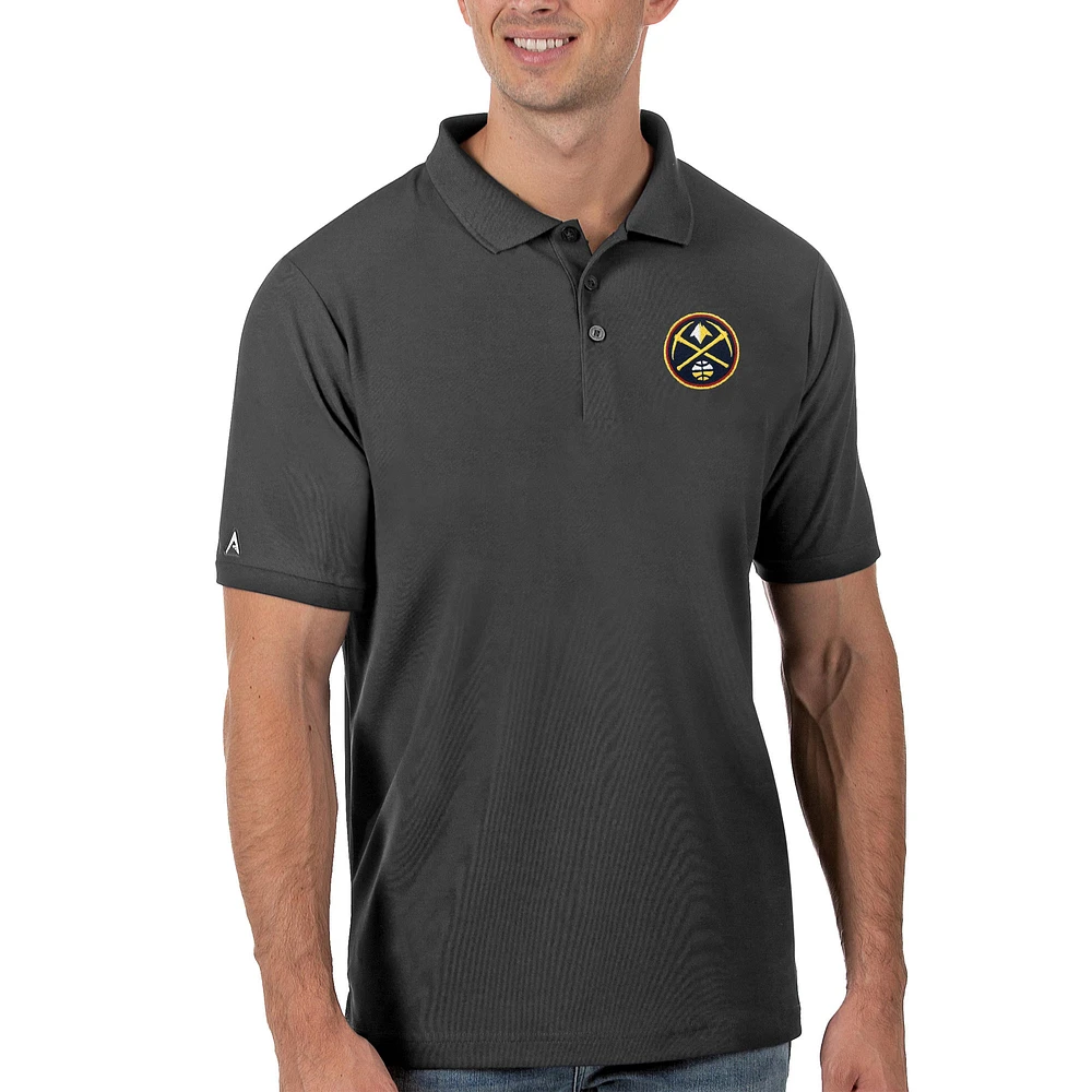 Men's Antigua Gray Denver Nuggets Legacy Pique Polo