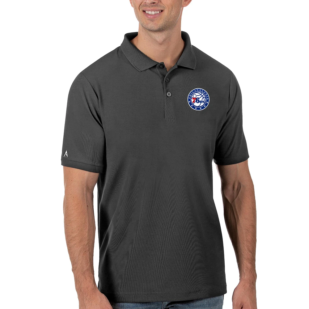 Men's Antigua Gray Philadelphia 76ers Legacy Pique Polo