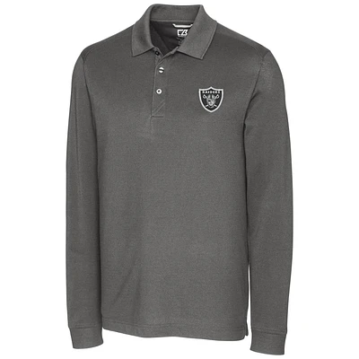 Men's Cutter & Buck Gray Las Vegas Raiders Big Tall Advantage Long Sleeve Polo