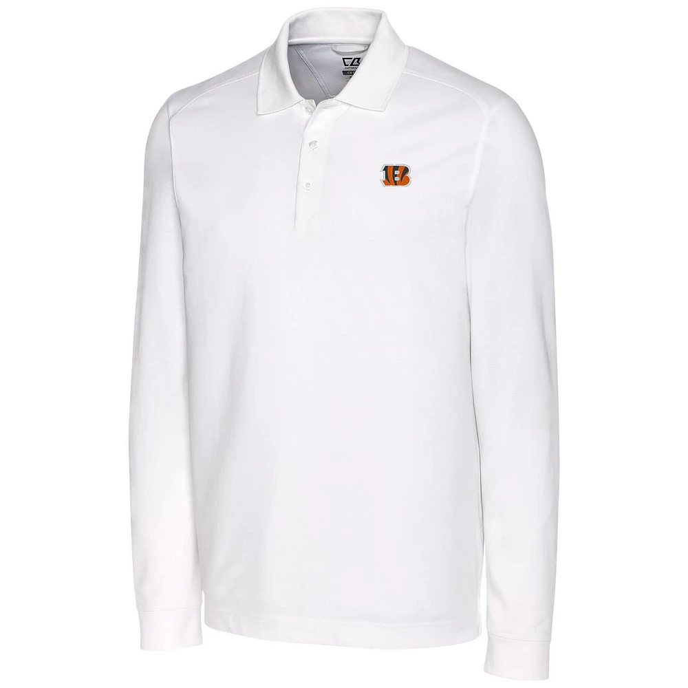 Men's Cutter & Buck White Cincinnati Bengals Big & Tall Advantage Long Sleeve Polo