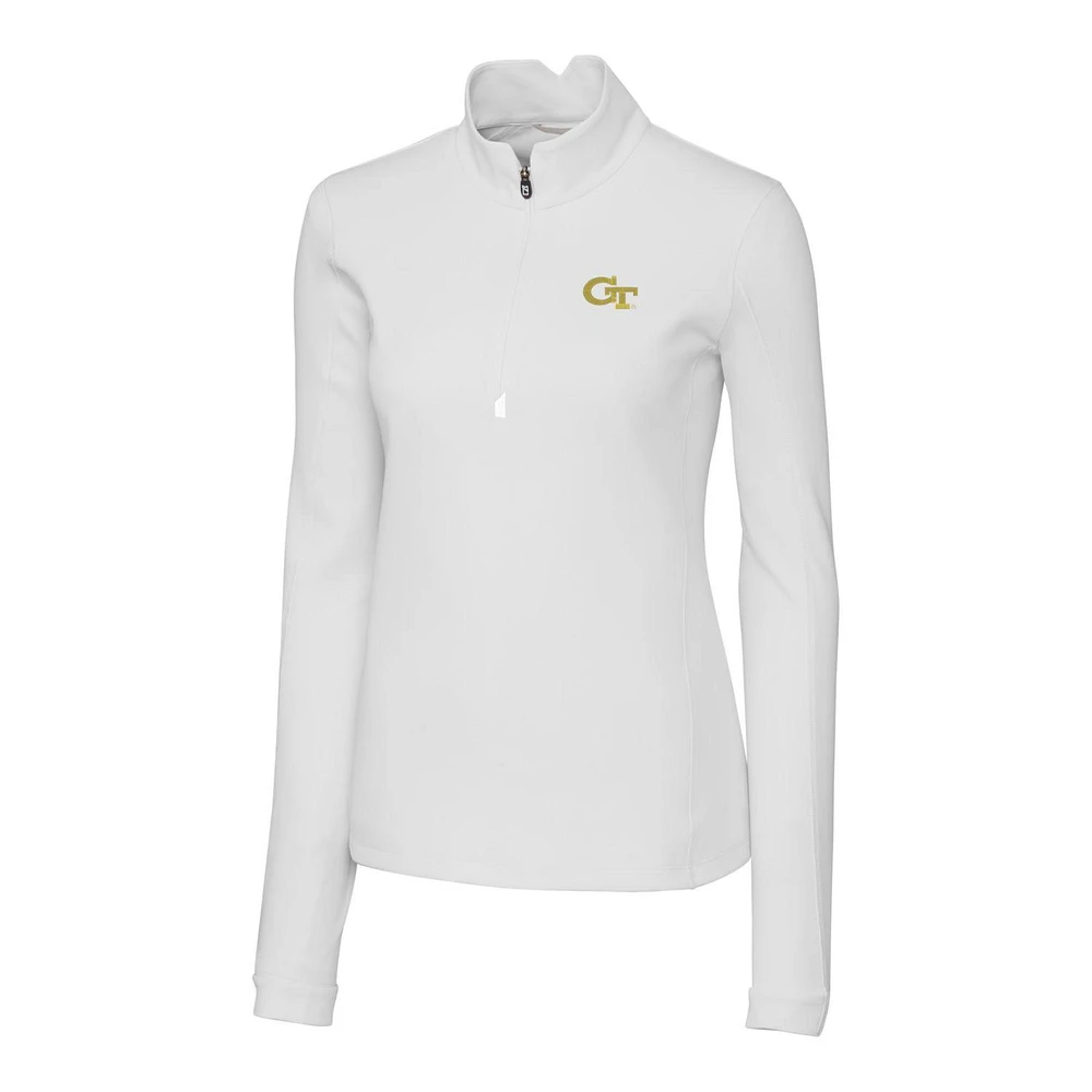 Women's Cutter & Buck White Georgia Tech Yellow Jackets Traverse Half-Zip Pullover Jacket