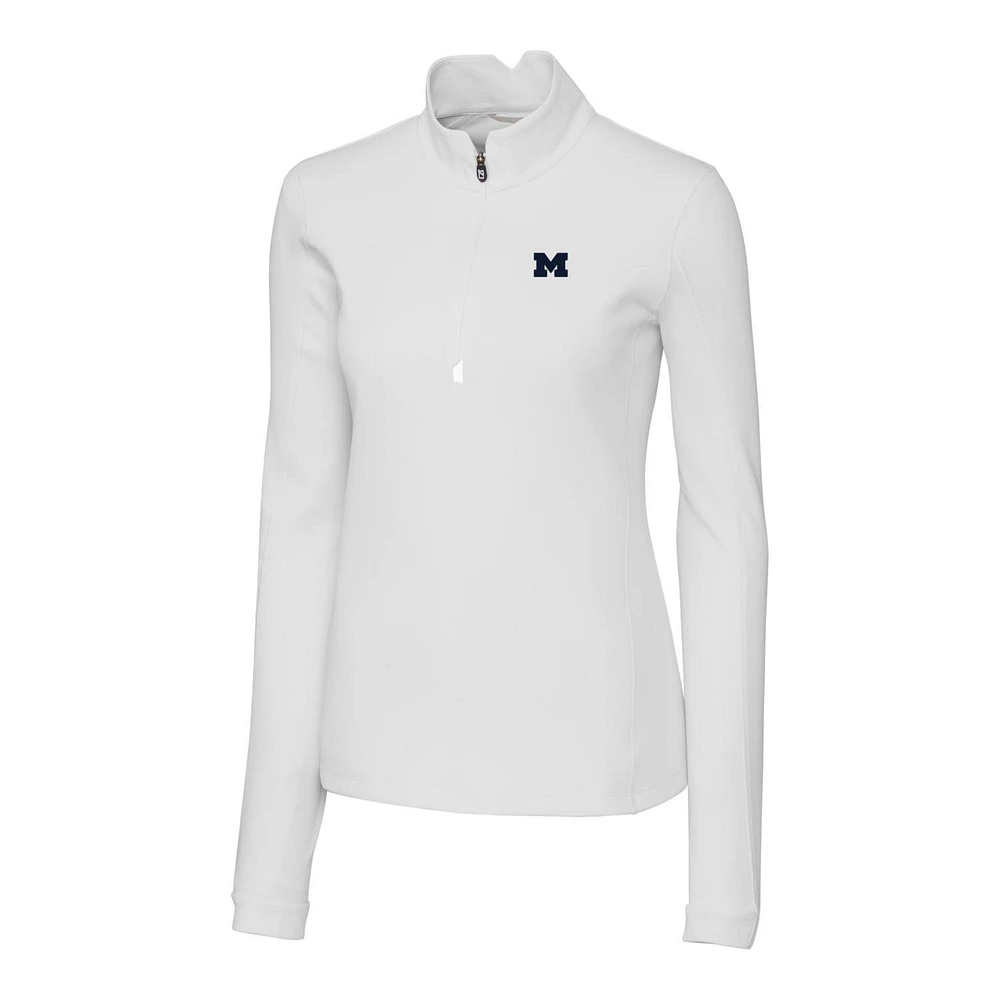 Women's Cutter & Buck White Michigan Wolverines Traverse Half-Zip Pullover Jacket