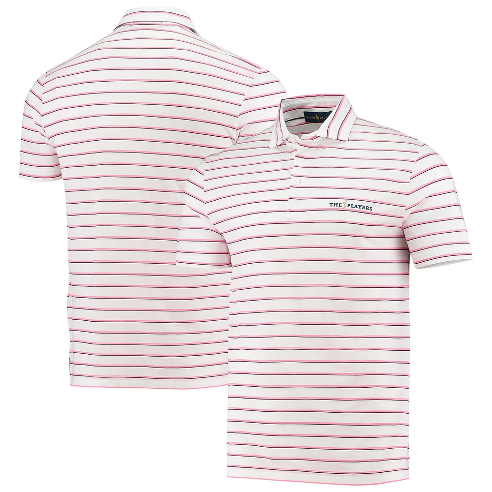 Men's Polo Golf White/Pink THE PLAYERS Tour Pique Striped Polo