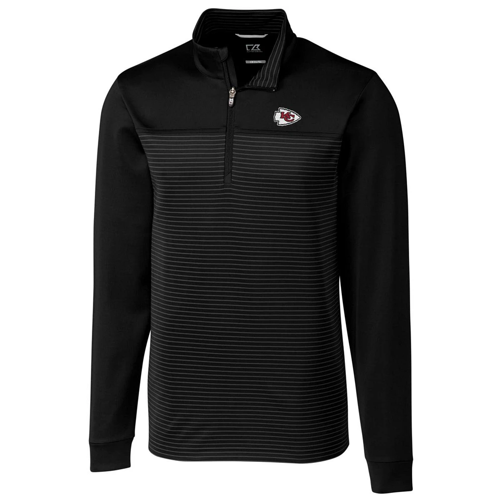 Men's Cutter & Buck Black Kansas City Chiefs Traverse Stripe Quarter-Zip Pullover Jacket
